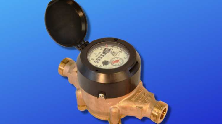 residential water meter on blue gradient background