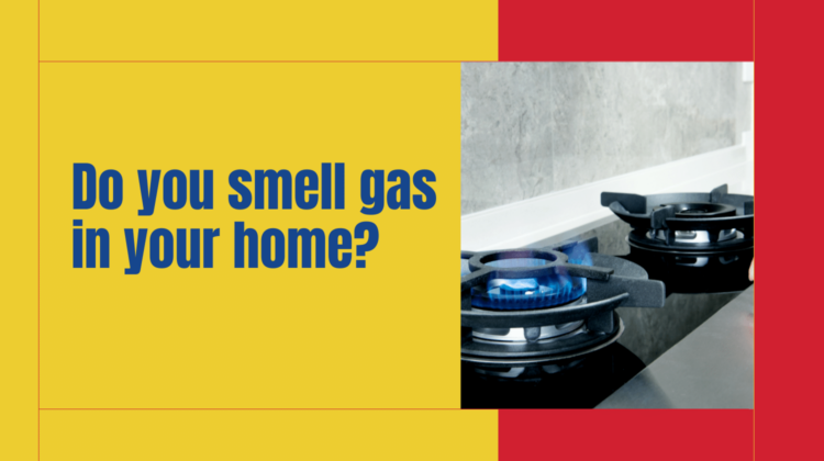 gas stove with "do you smell gas in your home?" text